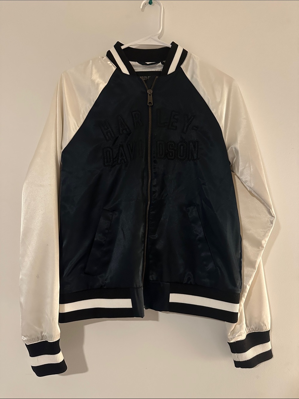 Harley-Davidson Navy and White Satin Varsity Jacket
